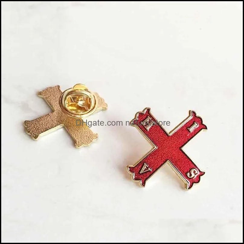 10pcs wholesale red cross pins and brooch masonic lapel pin badge soft enamel mason masons metal craft gift