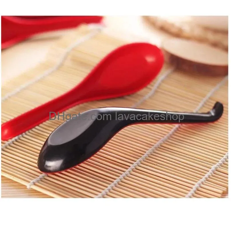 wholesale 500pcs red black color home flatware japanese plastic bowl soup porridge spoon hot