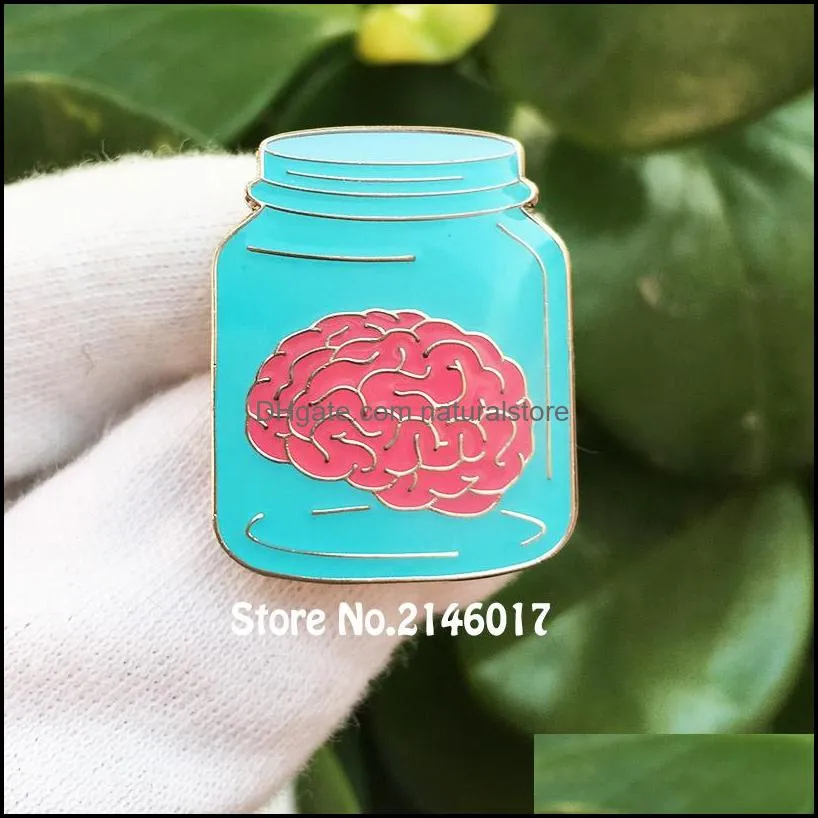 10pcs popular cute gifts craft brain in bottle jar funny metal badge soft enamel epoxy pins and brooch custom making lapel pi