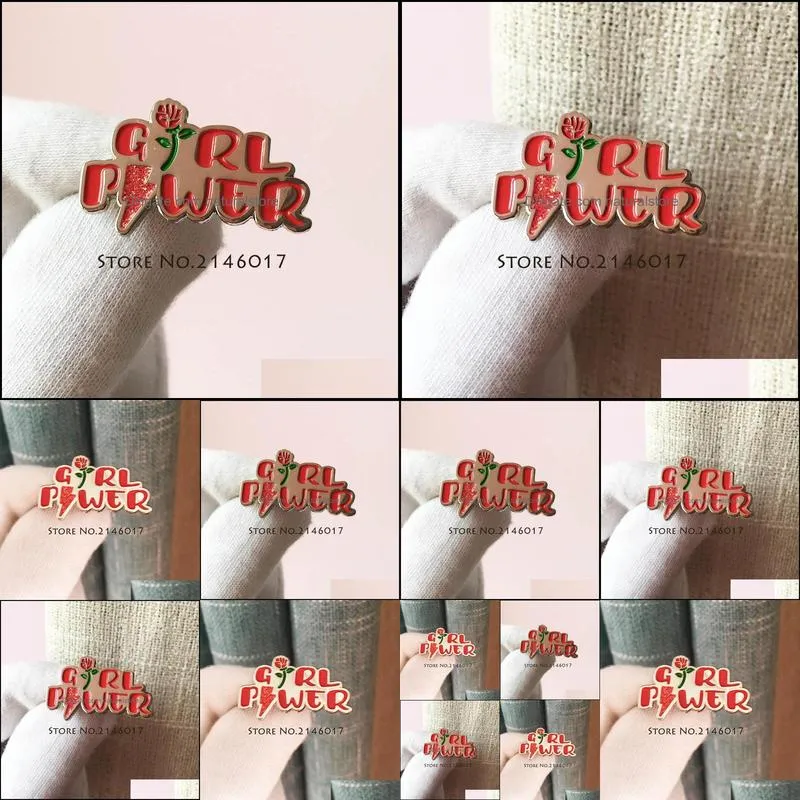 10pcs girl power female pin brooch custom soft enamel lapel pin glitter badge red rose feminism womens feminist motivational