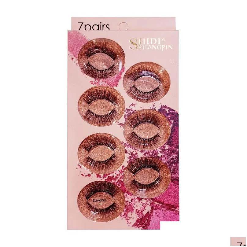 7 pairs weekly mink eyelashes different designs meet daily needs contains tweezers holographic packaging repeated use thick cosmetics makeup