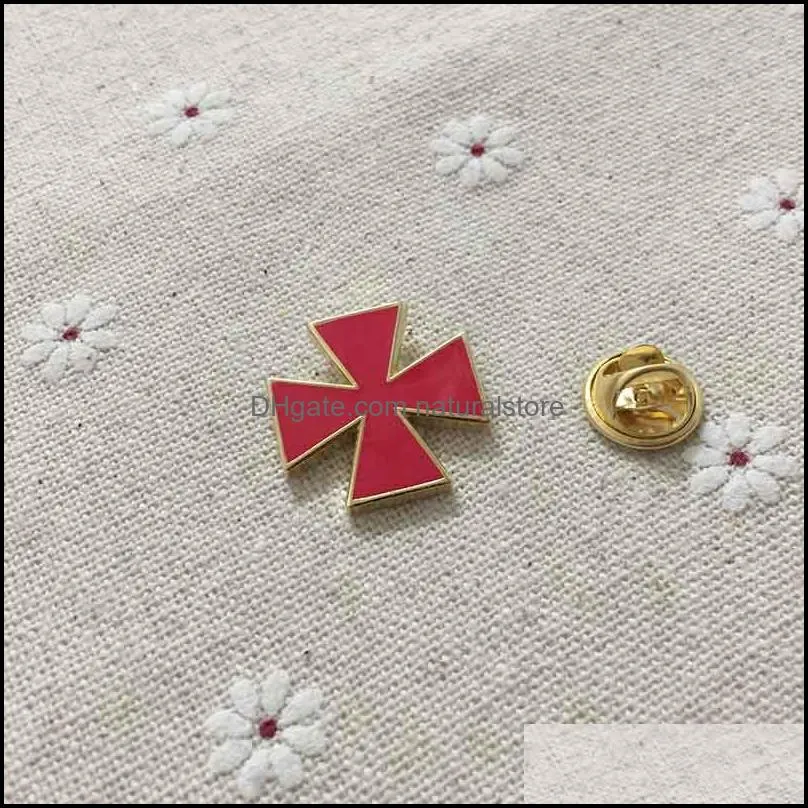 10pcs 20mm masonic regalia lapel pin red enamel brooches and badges knights templar malta cross mason metal craft