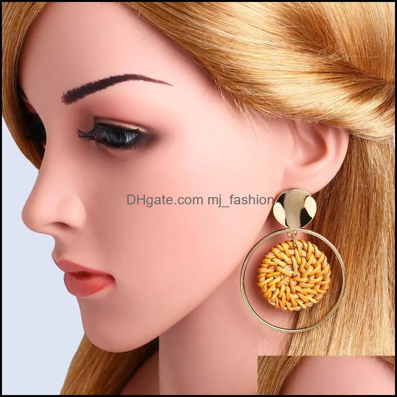 rattan round earrings fashion bamboo rattan woven earrings ladies handmade round long pendant earrings ladies gifts