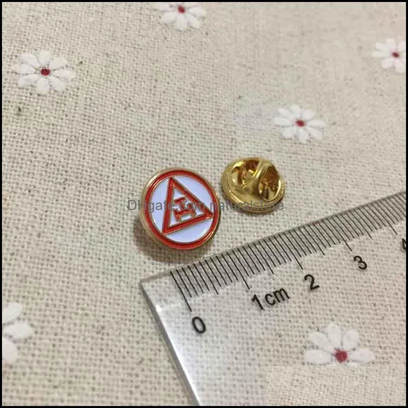 10pcs 13mm small size masonic masonry pins mason lapel pin metal badges enamel brooch round  rite triple tau circle