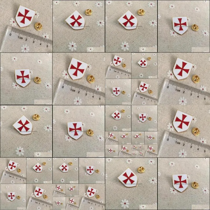 50pcs red cross white shield pins and badges masonic mason lapel pin mason christian army crusader knights templar