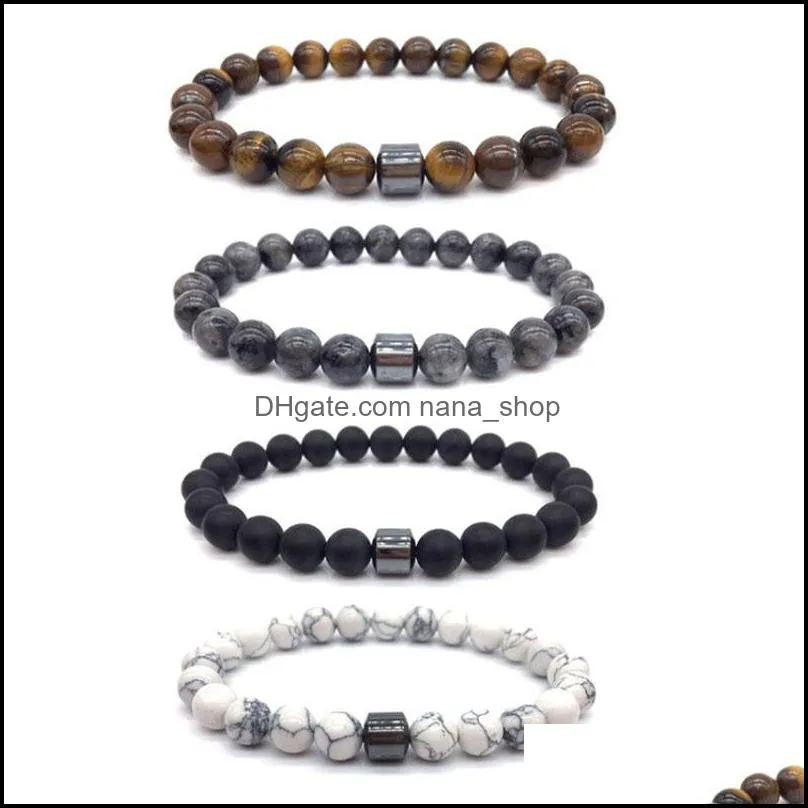 natural stone beaded stretch bracelets men strand hematite magnetic gemstone 8mm healing round beads crystal semiprecious bracelets