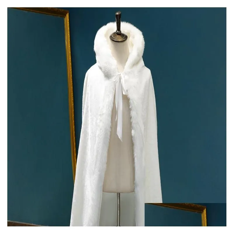 winter long warm wedding capes jackets white faux women cloak floor length bride shawl fur cape coat adult bridal wrap cl1560