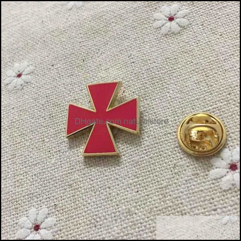 10pcs 20mm masonic regalia lapel pin red enamel brooches and badges knights templar malta cross mason metal craft