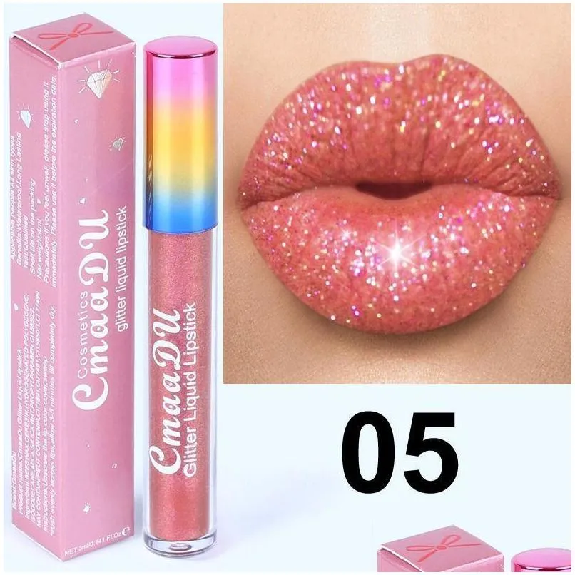 cmaadu glitter flip lip gloss velvet matte lip tint 6 colors waterproof long lasting diamond flash shimmer liquid lipstick