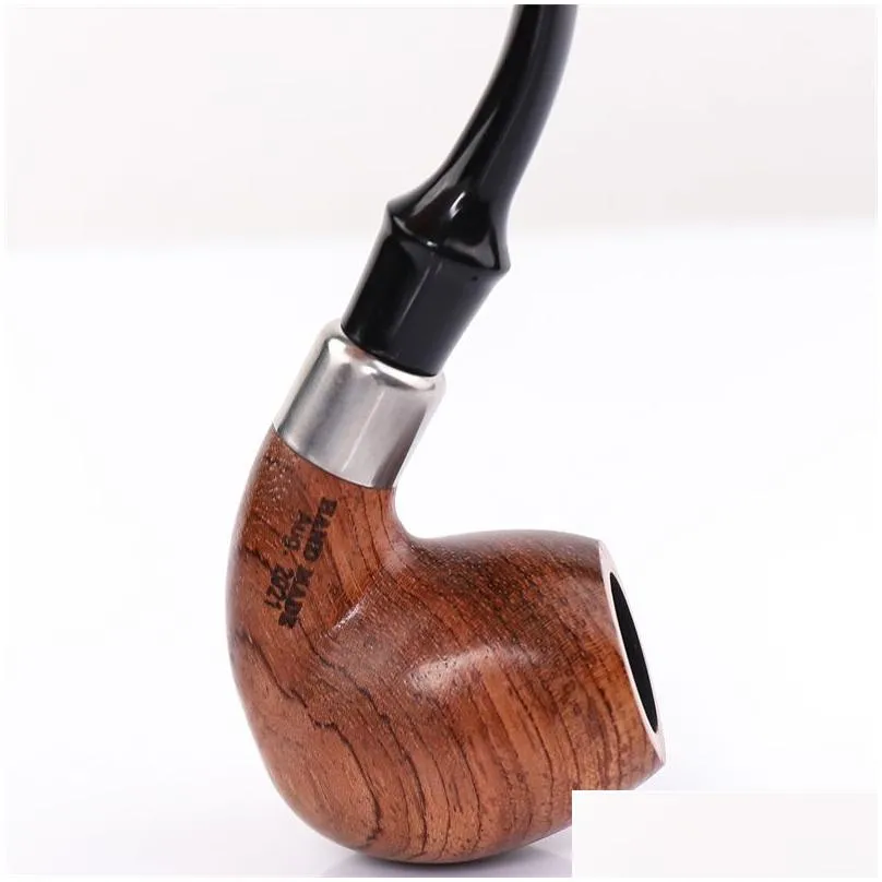 muxiang rosewooden smooth bent egg tobacco smoking pipe with silver army mount saddle acrylic mouthpiece ad0038