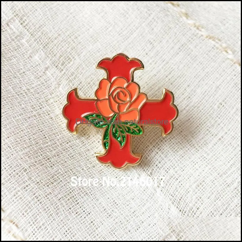 10pcs red cross of constantine rose glitter pins brooch masons custom enamel badge masonic lapel pin knight scottish rite