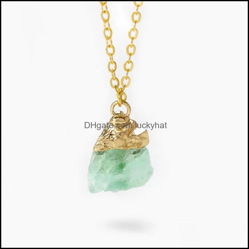 irregular raw quartz stone pendant necklece for women men gold color chain amethysts turquois charm necklace healing reiki jewelry