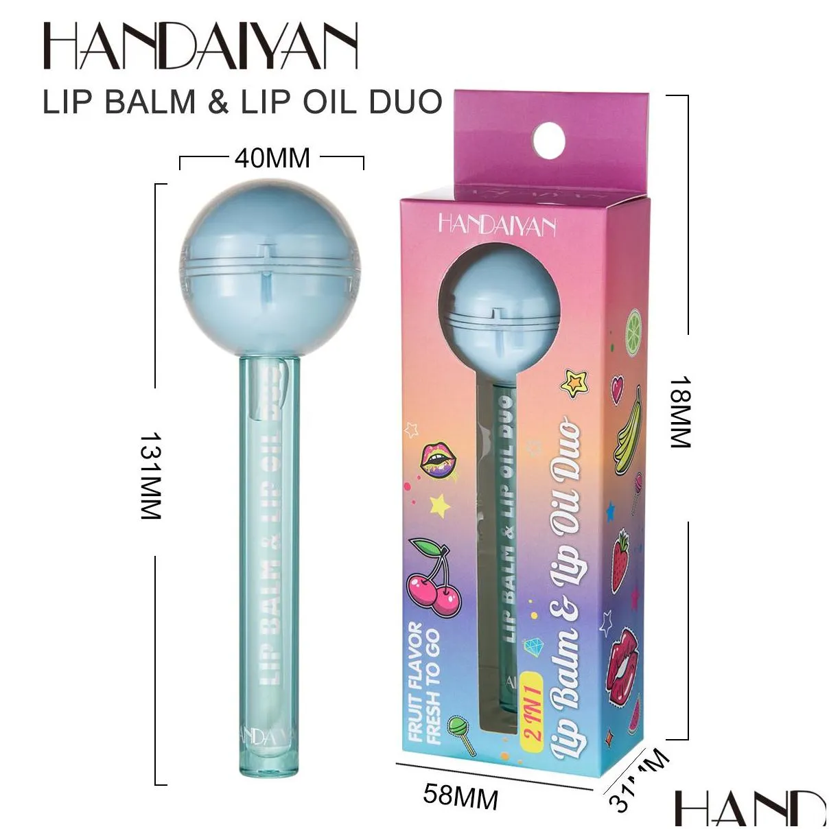 handaiyan lollipop fun round lip balm container lips oil care clear gloss moisturizer color change temperature makeup lipgloss kit