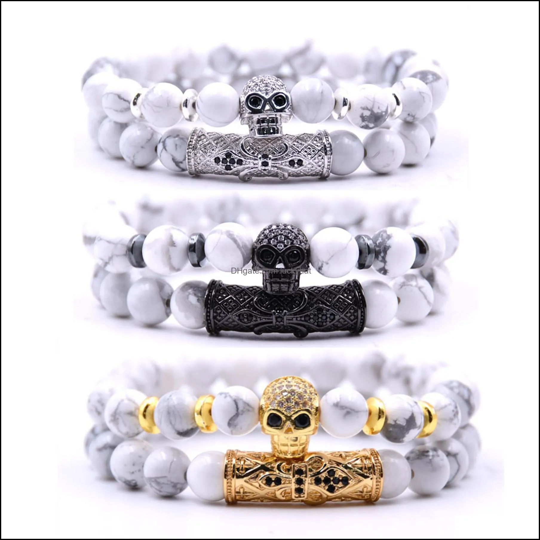 microinlaid zircon skull bracelet set 2 couple 2018 summer perfect fashion birthday bracelet gift