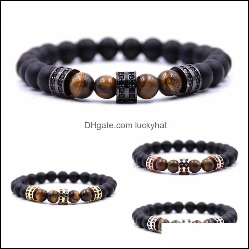 mens and womens 8mm matte black agate silver microinlaid cylindrical spacer bracelet natural stone yoga bracelet bracelet