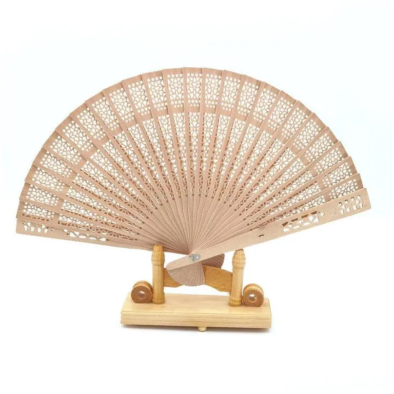 50pcs/lot personalized fans chinese sandalwood fan with organza bag custom made names words hollow out hand fans summer wedding party favor supplies gifts