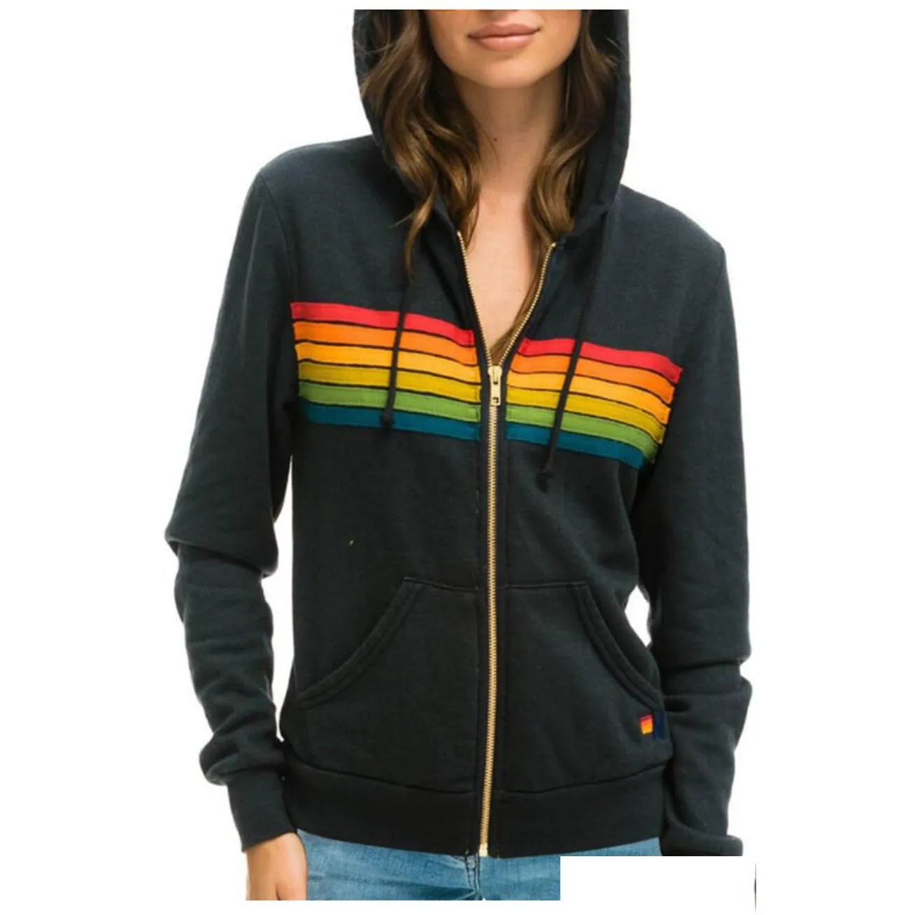 designers hoodie hooded sweatshirt womens hoodies sweatshirts women fashion hoody oversized rainbow stripe long sleeve sweatshirts zipper pocket coat