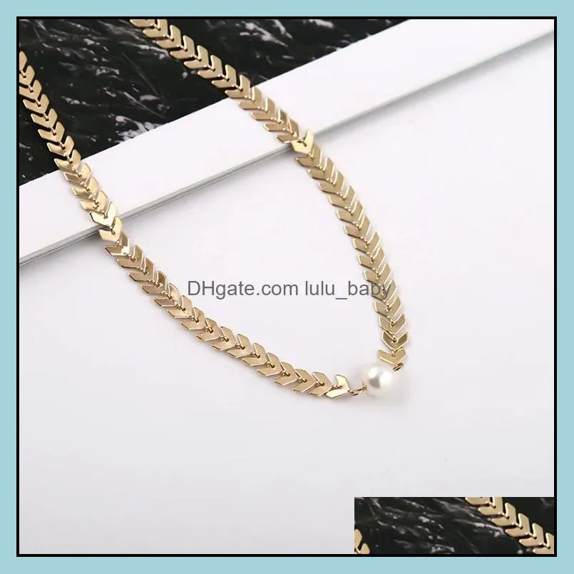 women simple delicate gold layered chokers handmade chain necklace with artificial pearl wholesale