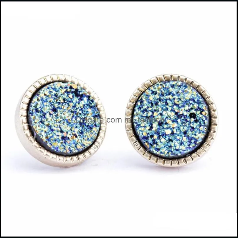 silver ice out high diamond cluster zircon round screw back round earrings men and women hip hop jewelry