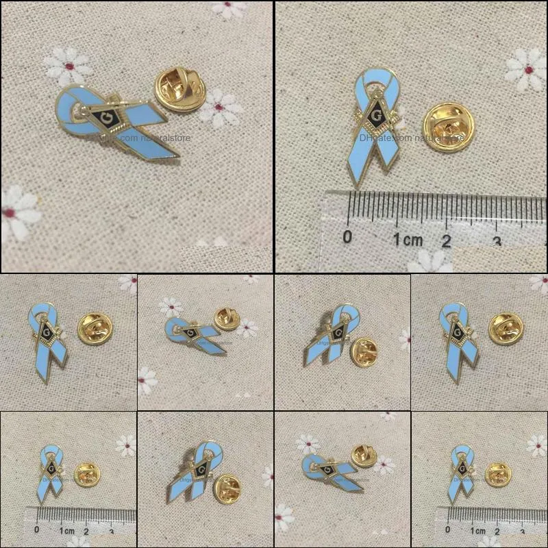 10pcs mason pin brooches mason breast cancer awareness ribbon souvenir custom logo pin badge blue color masonic emblem gift