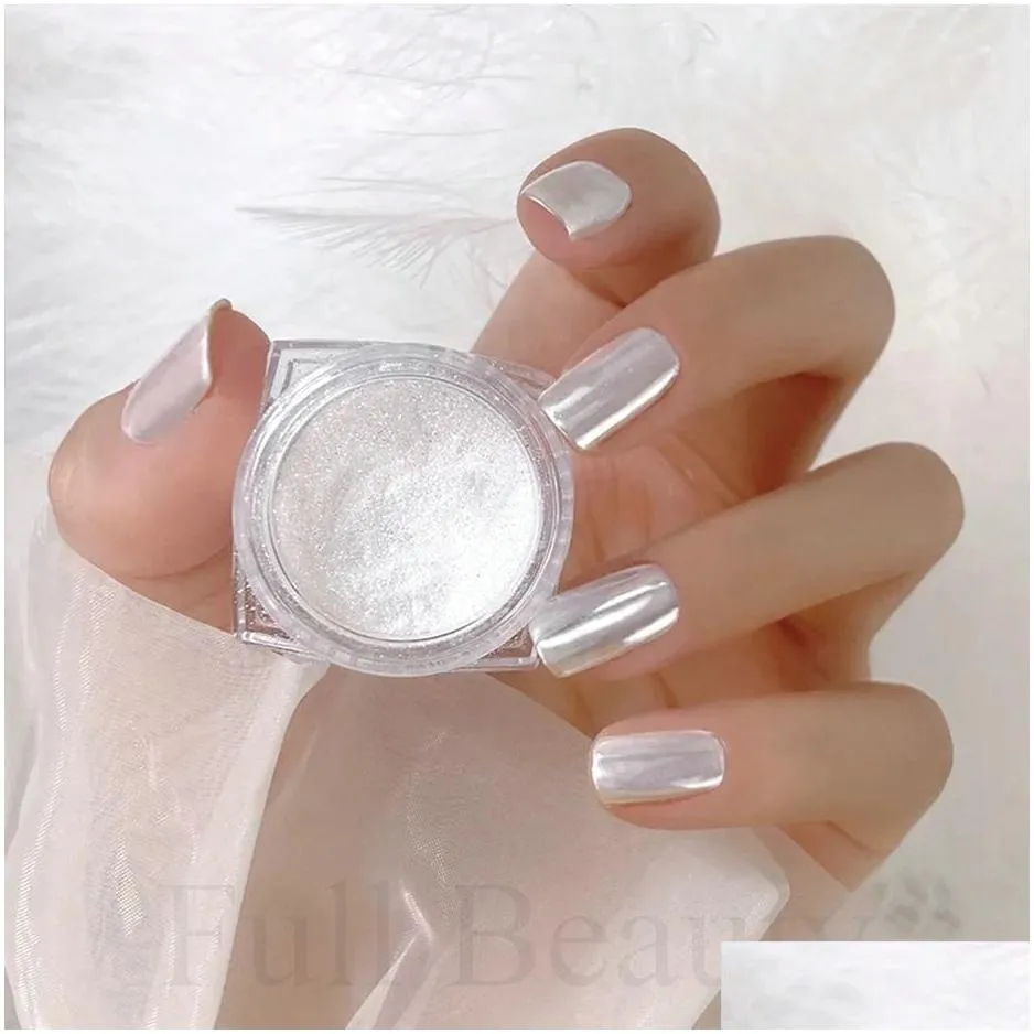 nail glitter mirror nail powder pigment pearl white rubbing on art dust chrome aurora blue manicure holographic decorations