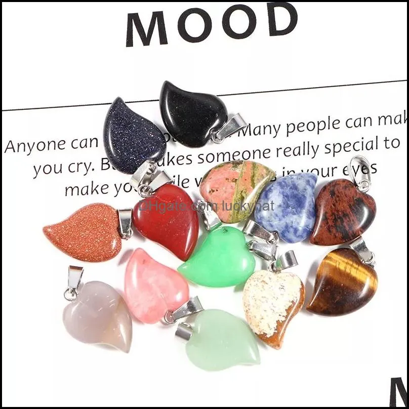 custom natural quartz heart stone charms pendant healing crystal hearts chakra crystal pendants charm for jewelry making