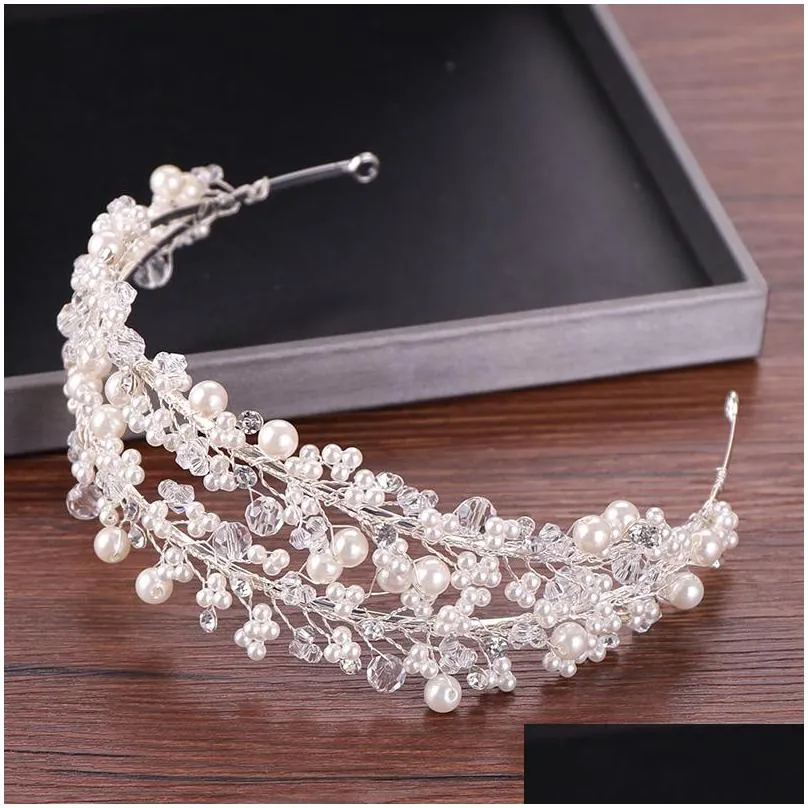 white pearl bridal headpieces tiaras women haribands crown for brides hair jewelry wedding hair accessories headwear headbands cl0404