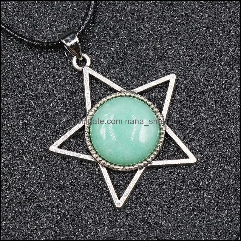 women silver star gemstone pendant necklace natural men energy healing chakra crystal 20mm beads stone jewelryn