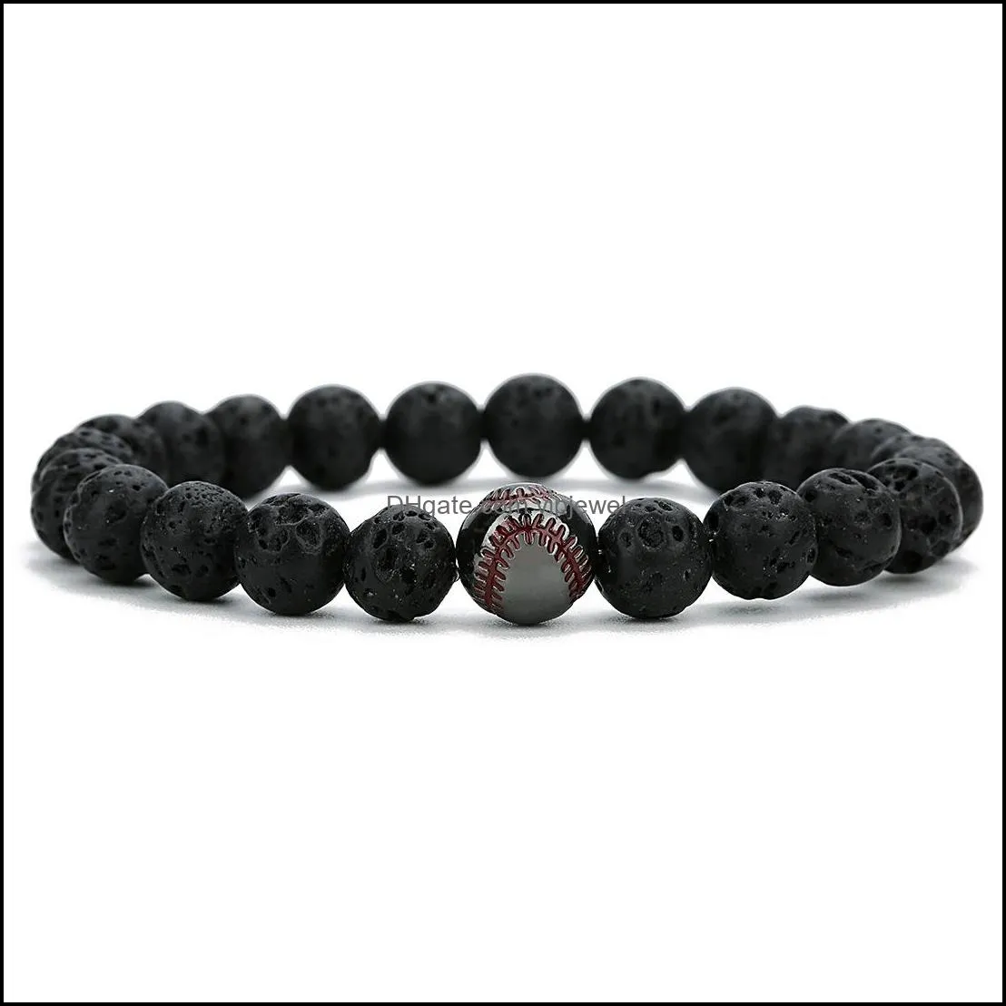 copper baseball ball charms strand bracelet 8mm black lava stone beads volcano diy  oil diffuser bracelets wristband jewelry