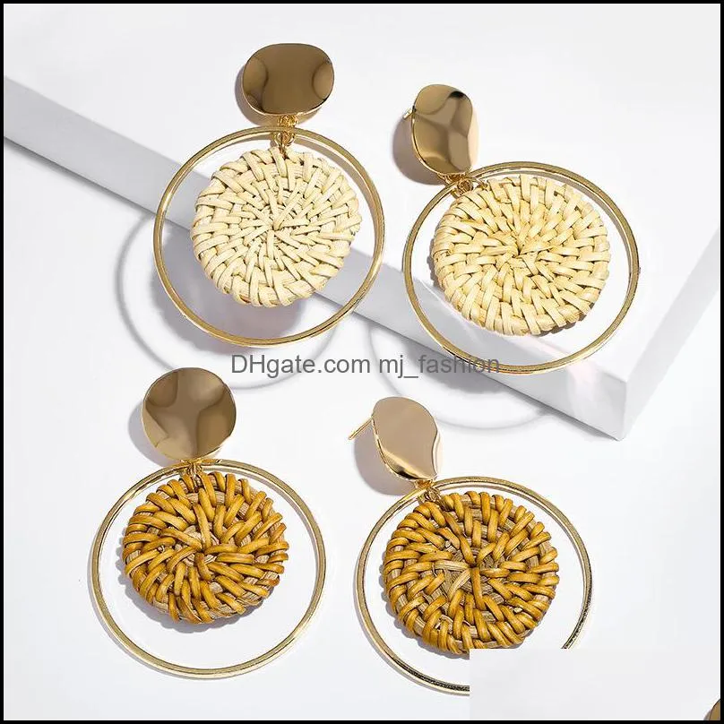 rattan round earrings fashion bamboo rattan woven earrings ladies handmade round long pendant earrings ladies gifts
