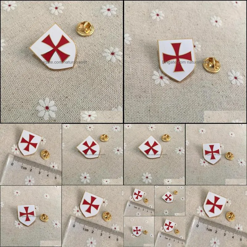 50pcs red cross white shield pins and badges masonic mason lapel pin mason christian army crusader knights templar