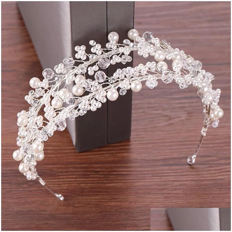 white pearl bridal headpieces tiaras women haribands crown for brides hair jewelry wedding hair accessories headwear headbands cl0404