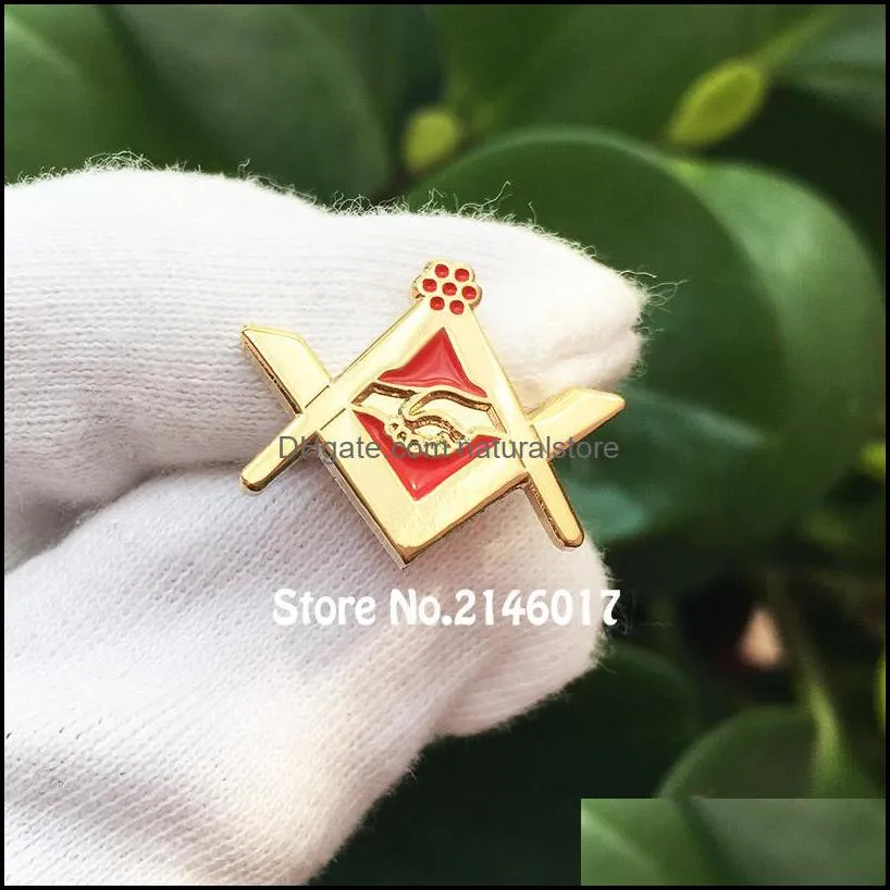 100pcs masonic shake hands friendship customized metal badge square and compass lapel pin masons enamel brooch pins brooch