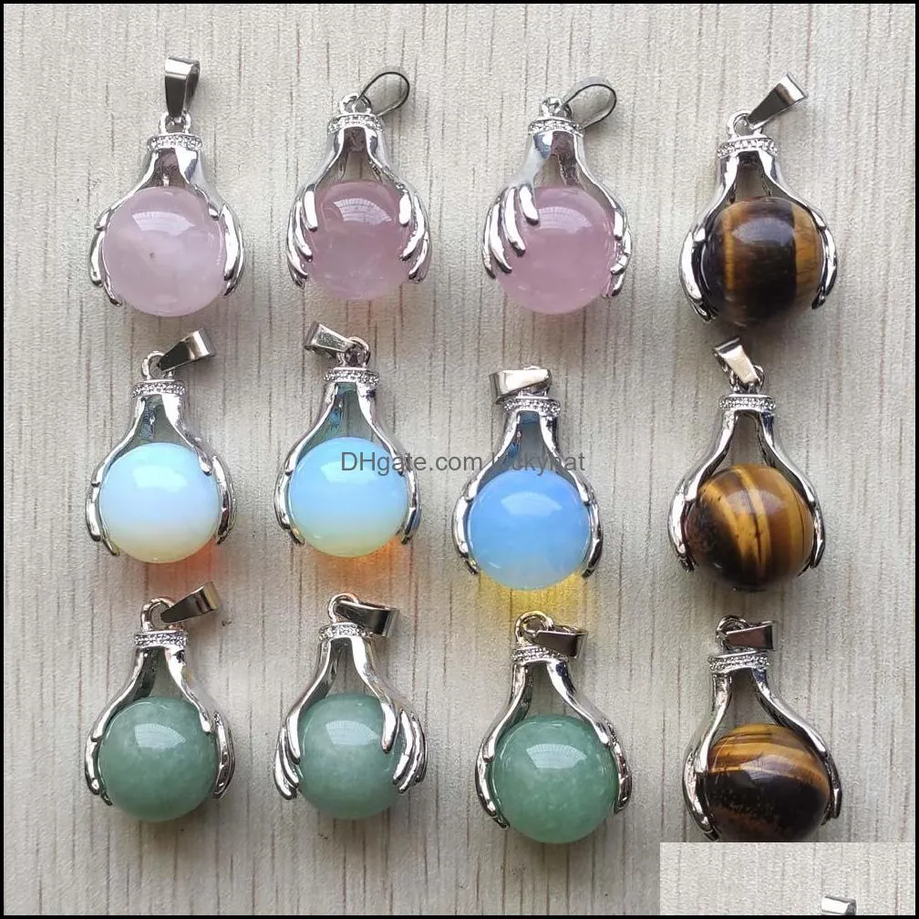 silver golden alloy hand hold mix round natural stone beads charm pendants for jewelry making accessories