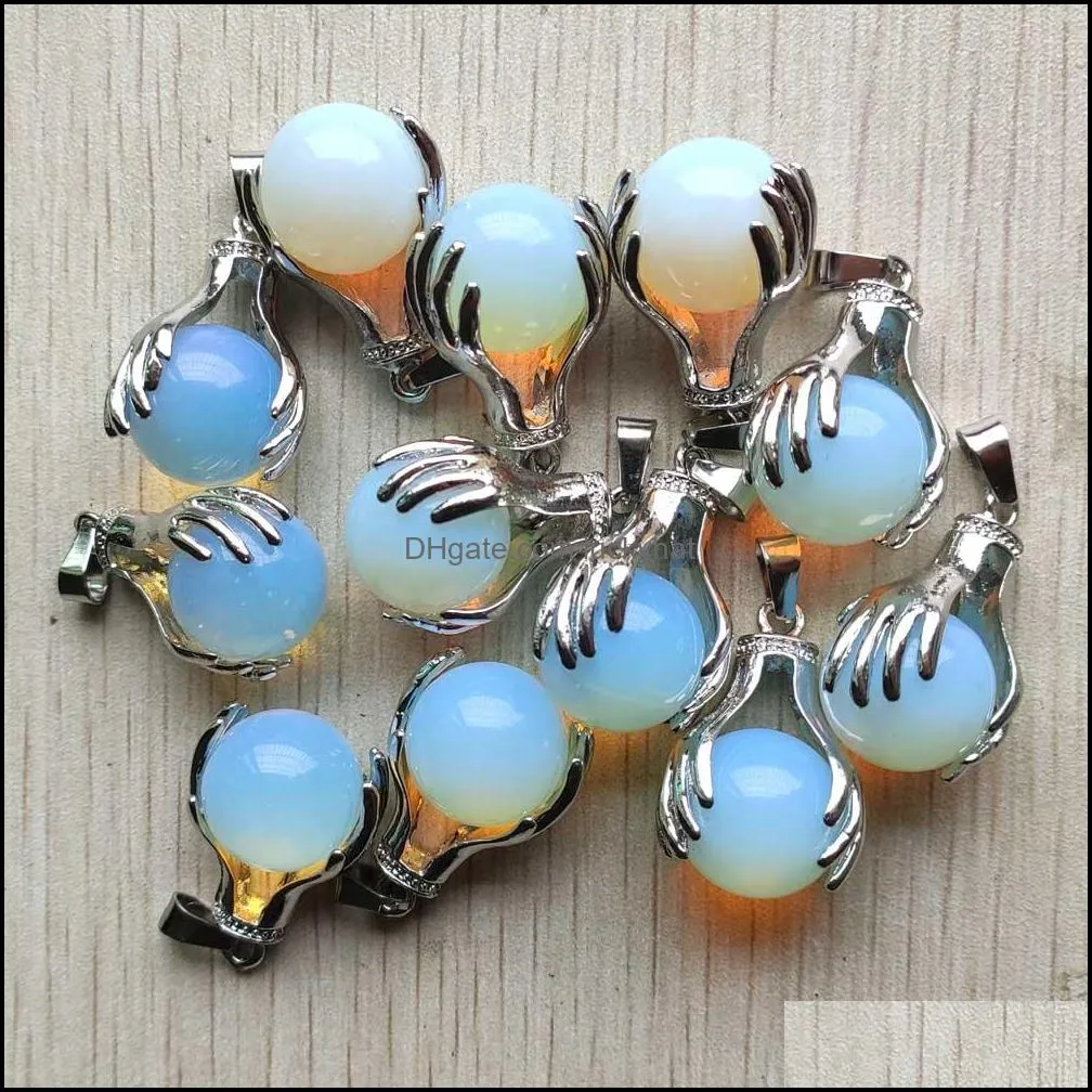 silver golden alloy hand hold mix round natural stone beads charm pendants for jewelry making accessories