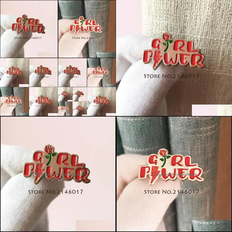 50pcs red rose feminism womens feminist motivational custom soft enamel lapel pin glitter badge girl power female pin brooch