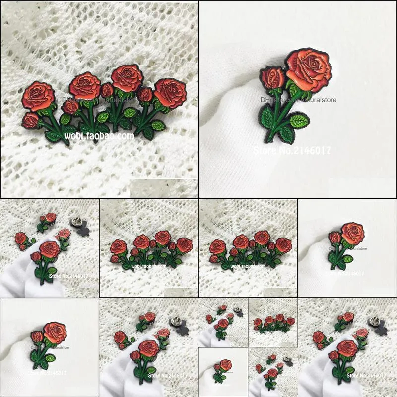 100pcs customized soft enamel lapel pins red rose badge flower brooch collar pin for ladies women 1960s 27mm tall birthday gift