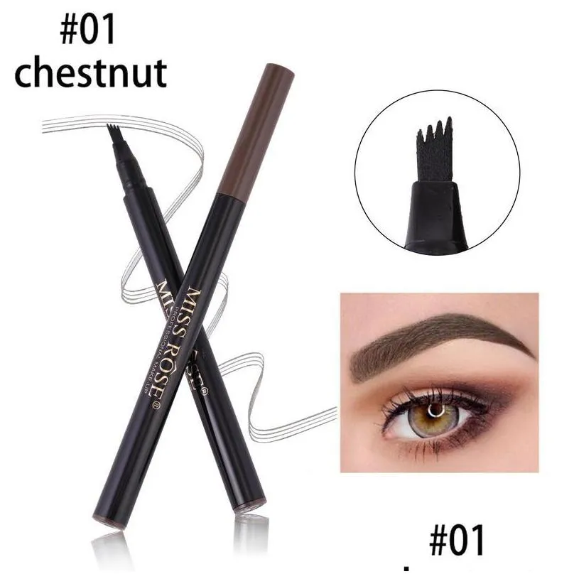 miss rose eyebrow pencil waterproof fork tip eyebrow tattoo pen 4 head fine sketch liquid eyebrow enhancer dye tint pen 3 color