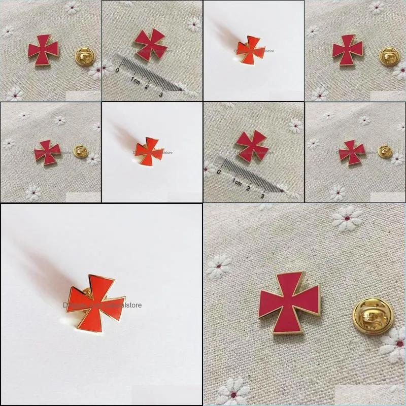 50pcs red enamel brooches and badges 20mm masonic regalia lapel pin knights templar malta cross mason metal craft