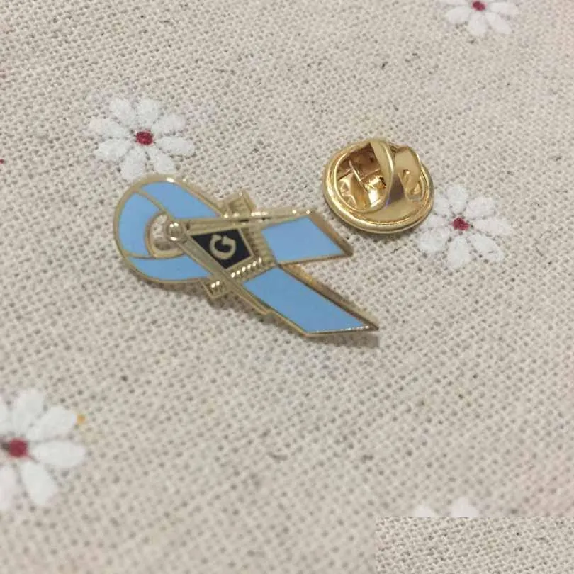 50pcs breast cancer awareness ribbon pin brooches mason mason souvenir custom logo pin badge blue color masonic emblem gift