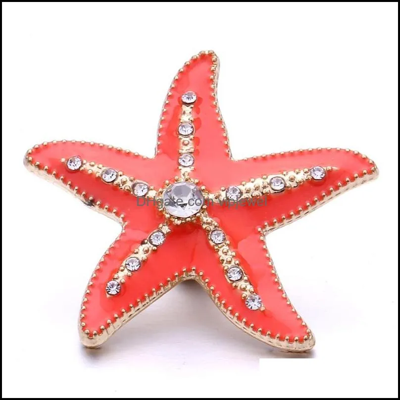 radiant painting color clasp rhinestone gadget starfish 18mm snap button charms for snaps diy jewelry findings suppliers gift