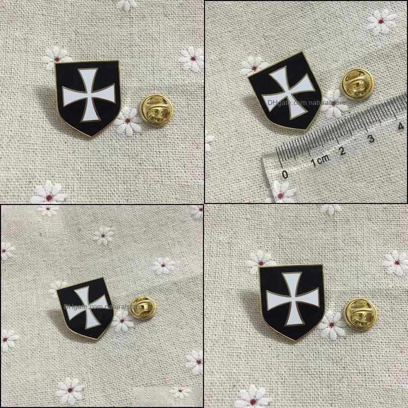 10pcs mason enamel badges white cross black shield christian army crusader knights templar masonic lapel pin and brooches