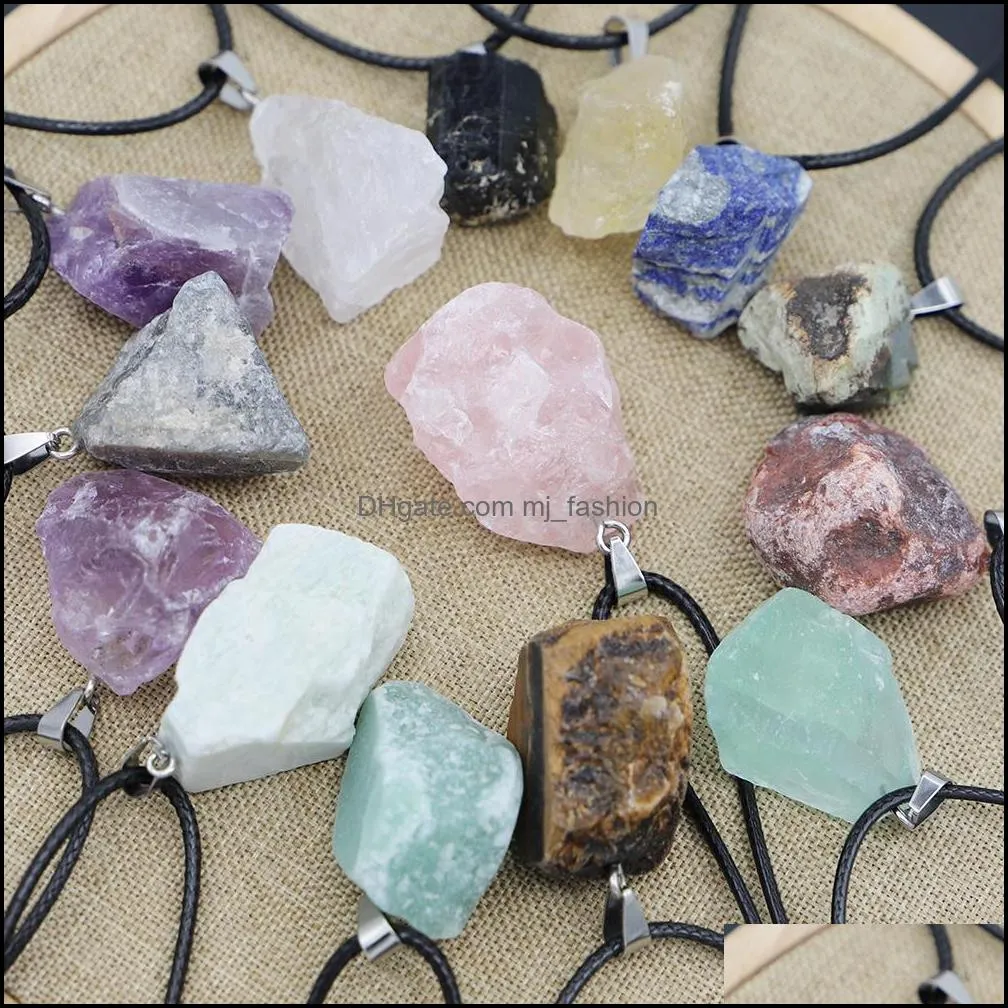 natural crystal rough stone irregular raw ore pendant energy healing gemstone amazonite amethyst necklace charms women jewelry