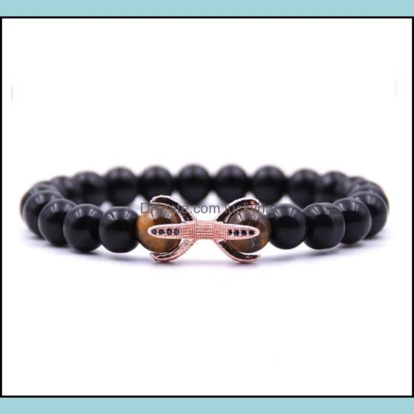 black agate bracelet micro inlaid zircon octagonal alloy bracelet men and women personality bracelet