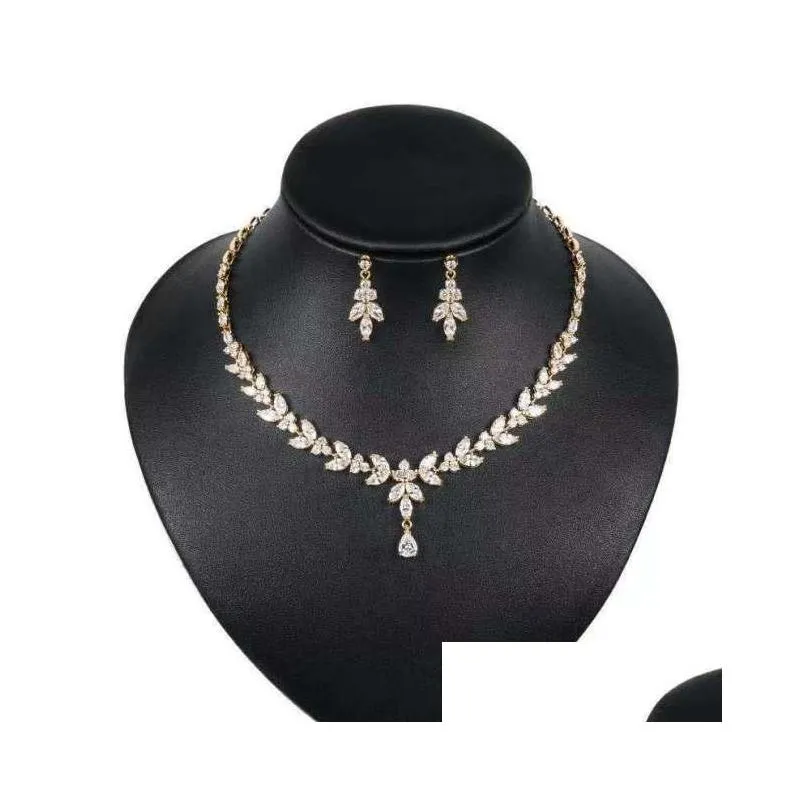 luxury crystals sparkly wedding jewelry sets 2021 fashion necklace earrings sets women brides accessories for prom party gift al8609