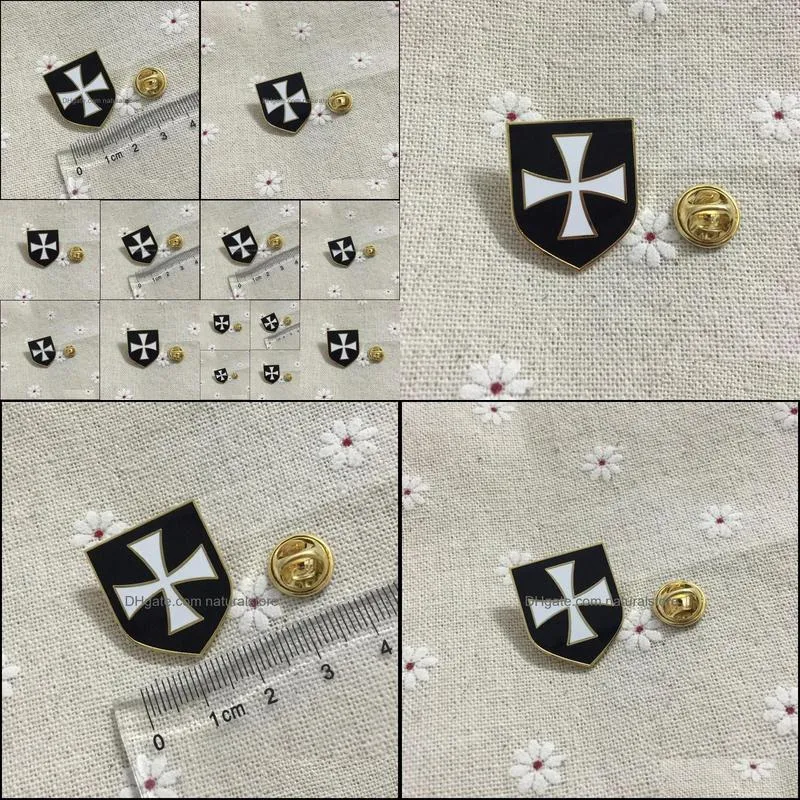 10pcs mason enamel badges white cross black shield christian army crusader knights templar masonic lapel pin and brooches