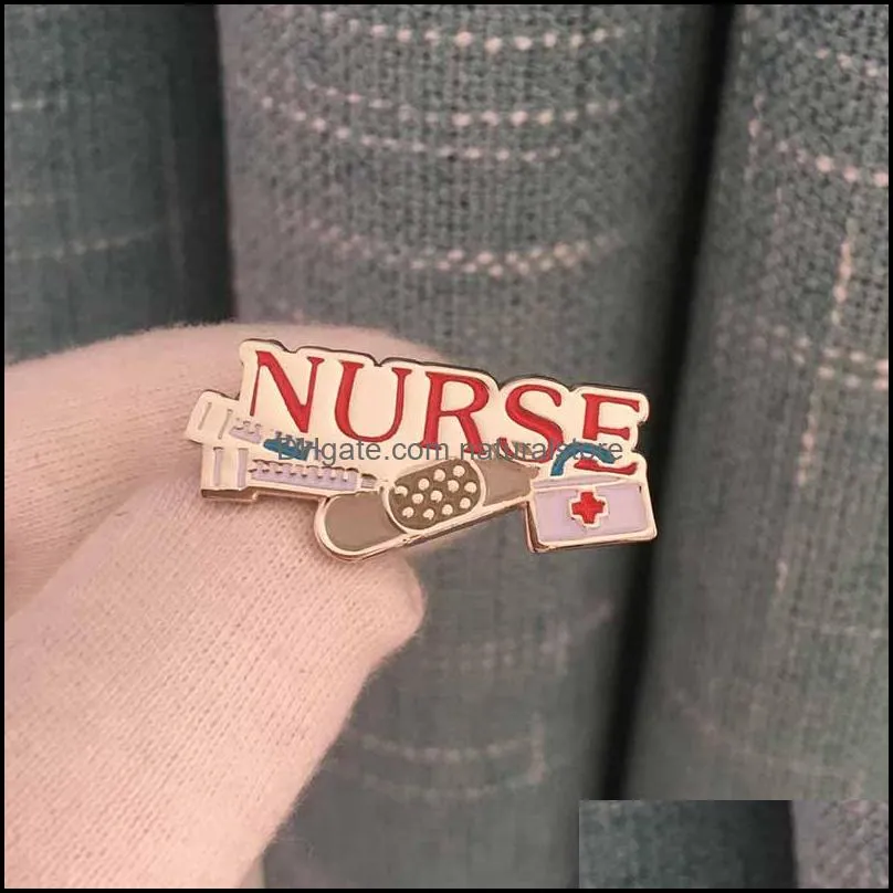 100pcs bandaid doctor pins medical hospital metal badge gift wholesale first aid kit enamel lapel pin and brooch red nurse needle