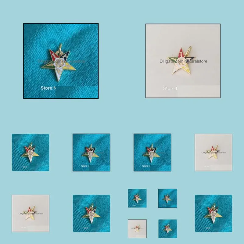 10pcs masonry enamel metal craft gold color order of the eastern star lapel pin jewel custom masonic pendant charms