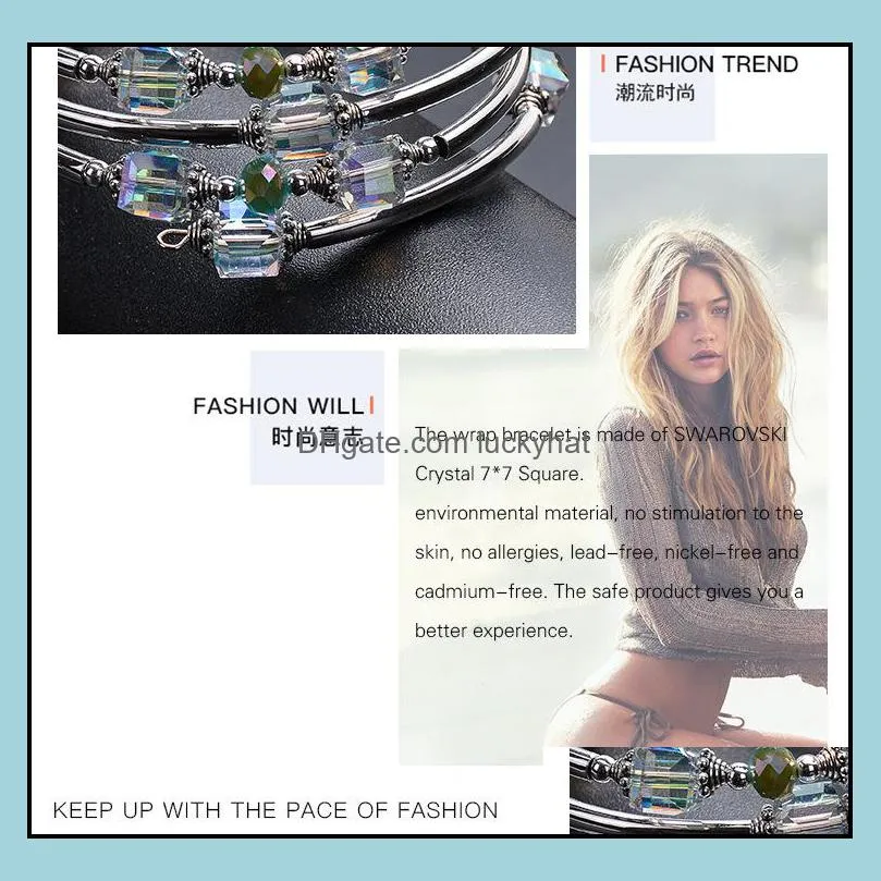 natural square crystal winding bracelet fashion multi circle multi lady bracelet for women and girls