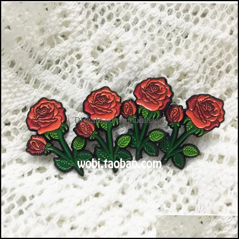 10pcs 27mm tall birthday gift customized soft enamel lapel pins red rose badge flower brooch collar pin for ladies women 1960s
